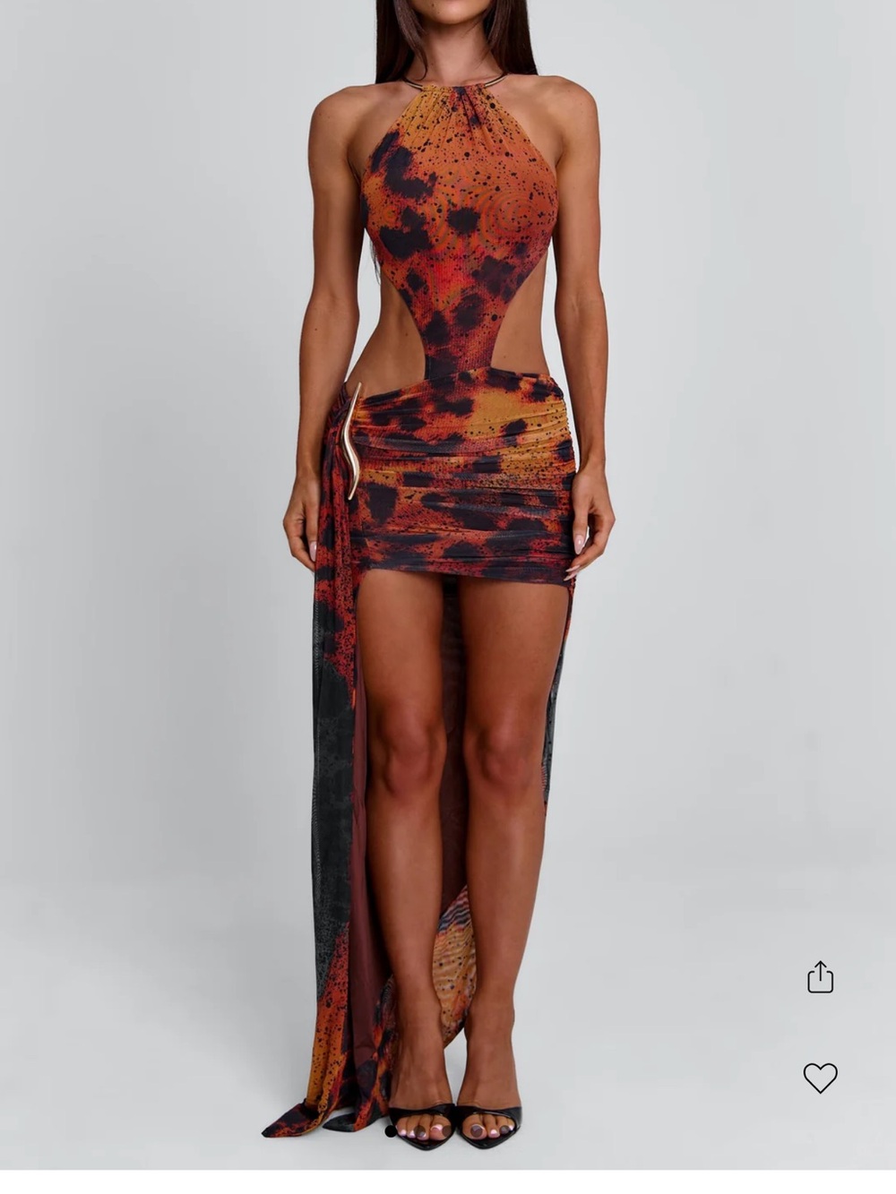 Asymmetrical Cutout Mini Dress in Rust and Black xxs